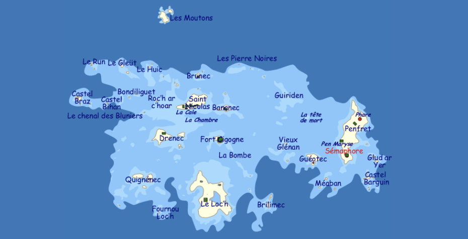 carte en provenance du site https://www.jplours.fr/glenan.htm