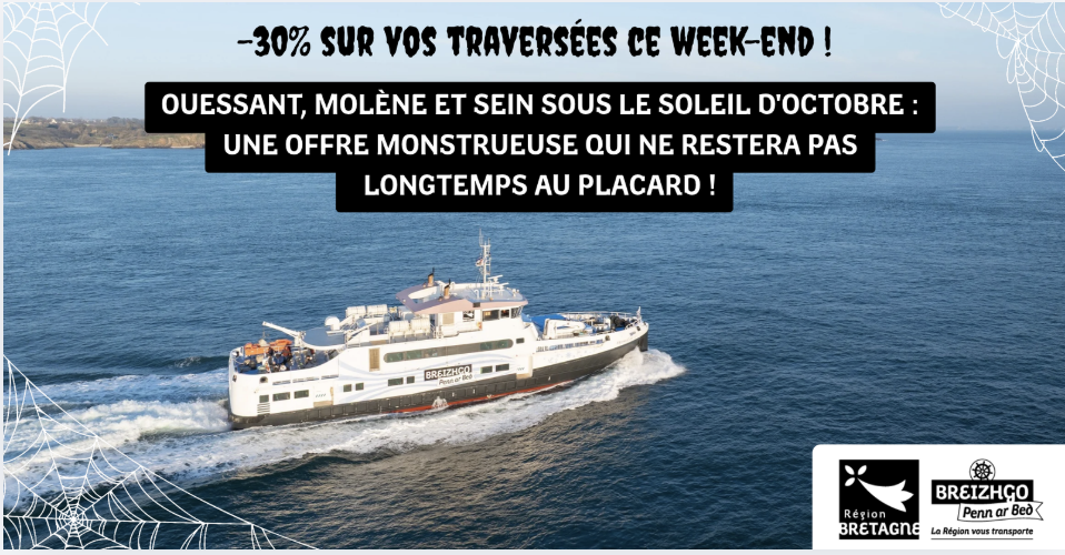 Offre Halloween BreizhGo Penn ar Bed : -30% sur vos traversées vers Ouessant, Molène et Sein !