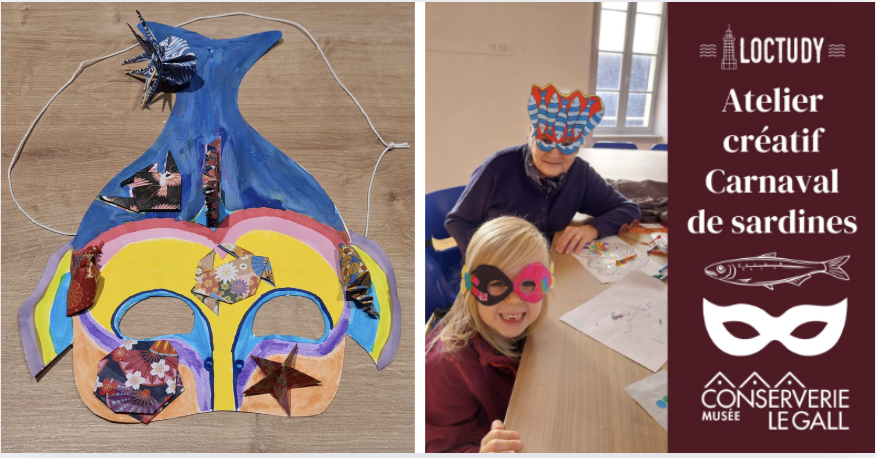 Atelier confection de masque de carnaval pour enfants et ados au musée de la Conserverie Alexis Le Gall à Loctudy