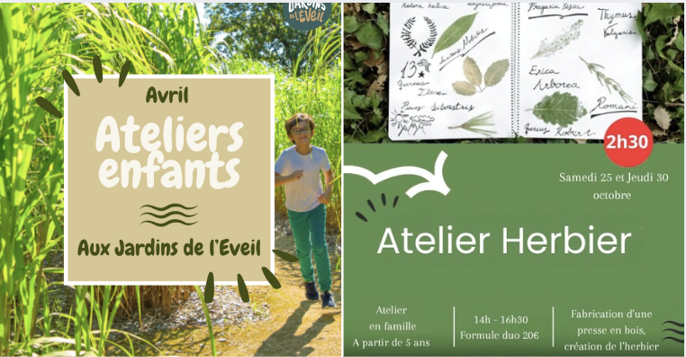 Atelier herbier parent-enfant pour les de -6 ans aux Jardins de l'Éveil à Saint-Thonan