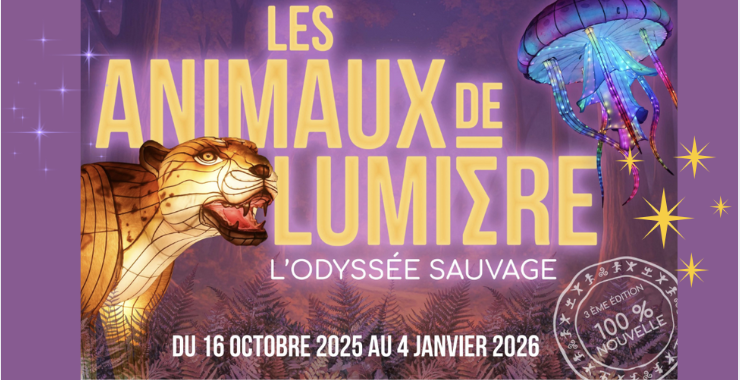 Les animaux de Lumière sur le thème de l'odyssée sauvage à découvrir en famille aux Terres de Nataé, Pont-Scorff